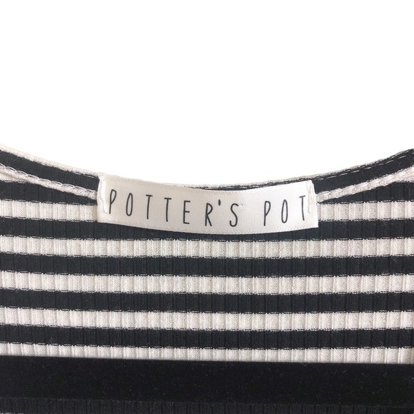 Potter's Pot Knot Front Black White Striped Dolman Sleeve Dress M - Picture 3 of 9